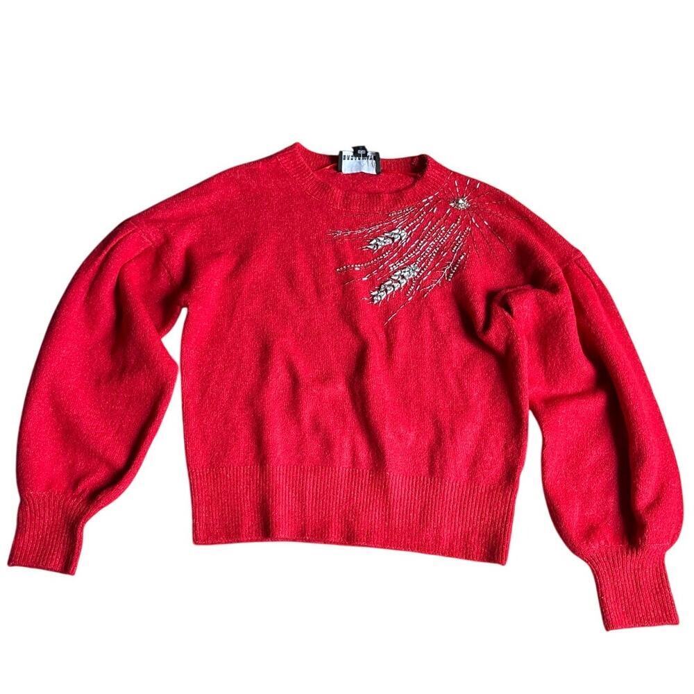 Broadways Red Embellished Knit Sweater Rhinestone Detail Size M 38 NWT